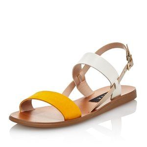 Aqua AQ-SAM Mustard Yellow & White Strappy Sandals